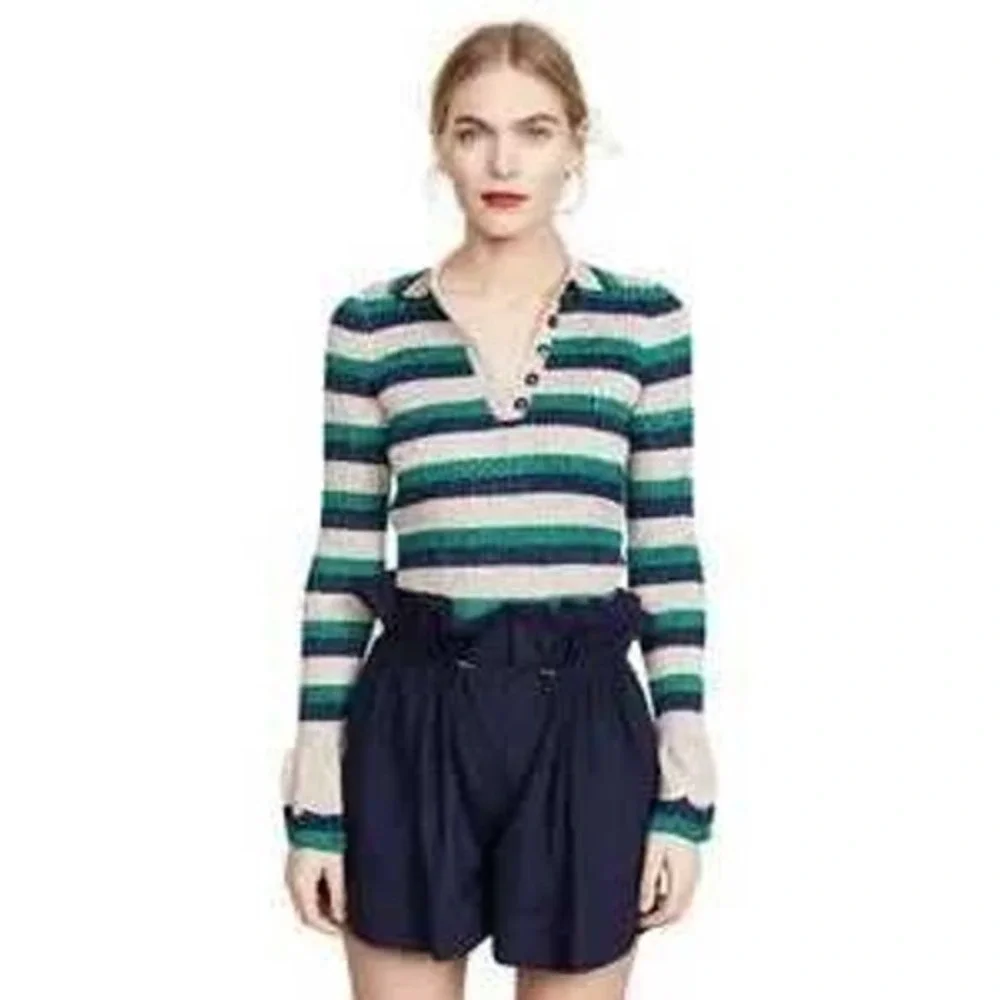 BAUM UND PFERDGARTEN Cliantha Polo Knit Top Size 4 Metallic Striped L/S Sweater